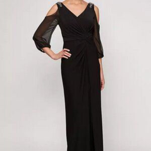 Alex Evenings Knotted Cold Shoulder Matte Jersey Sheath Dress Size 10P New